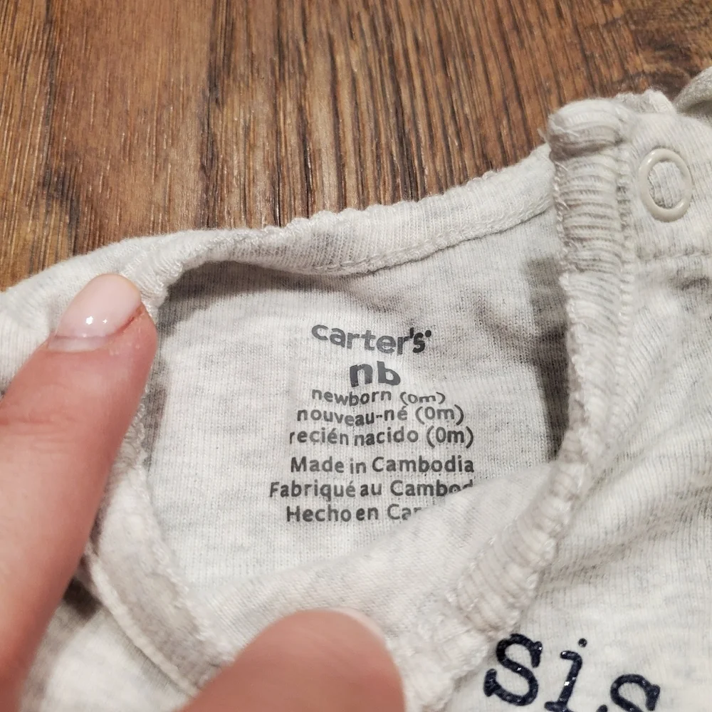 Carters Cotton Matching Heart Flowers Green Gray Little Sister Bodysuit Pants NB